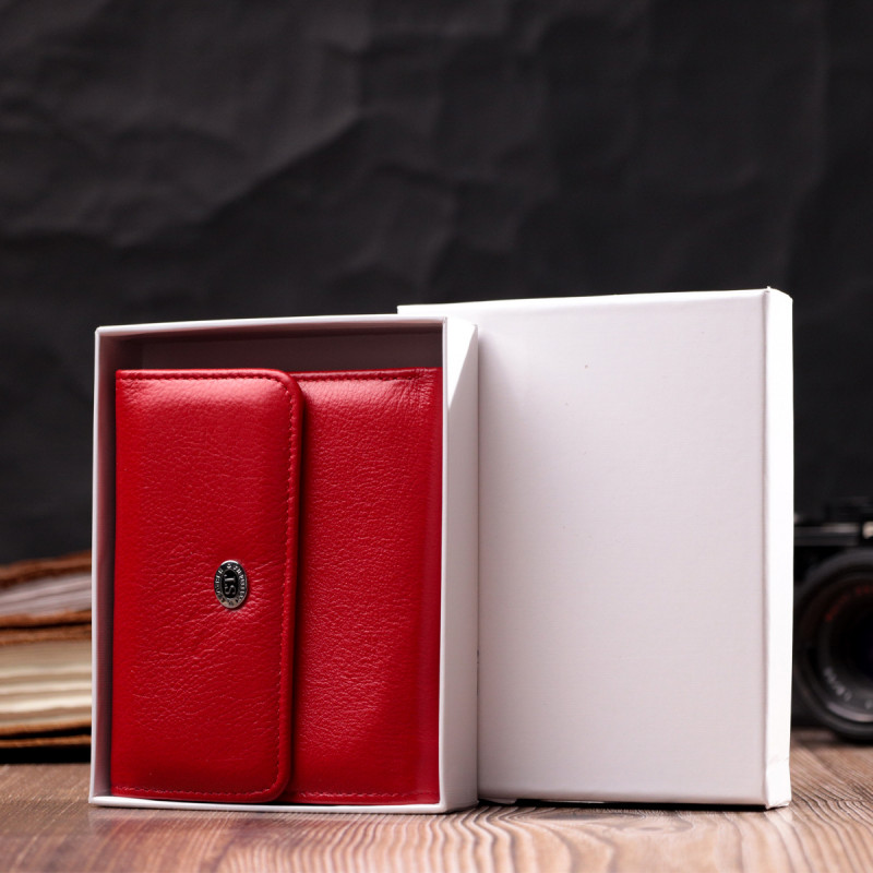 Яркий женский кошелек с монетницей из натуральной кожи ST Leather Красный