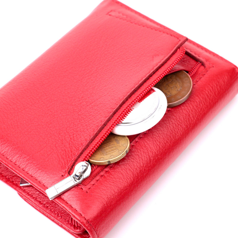 Яркий женский кошелек с монетницей из натуральной кожи ST Leather Красный