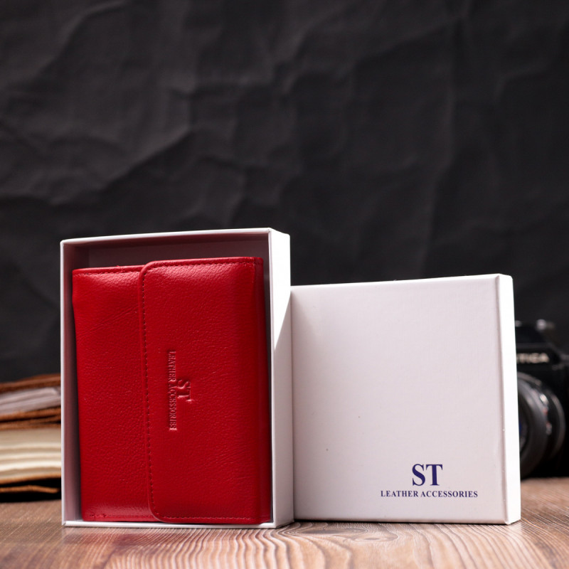 Женский яркий кошелек с монетницей из натуральной кожи ST Leather Красный