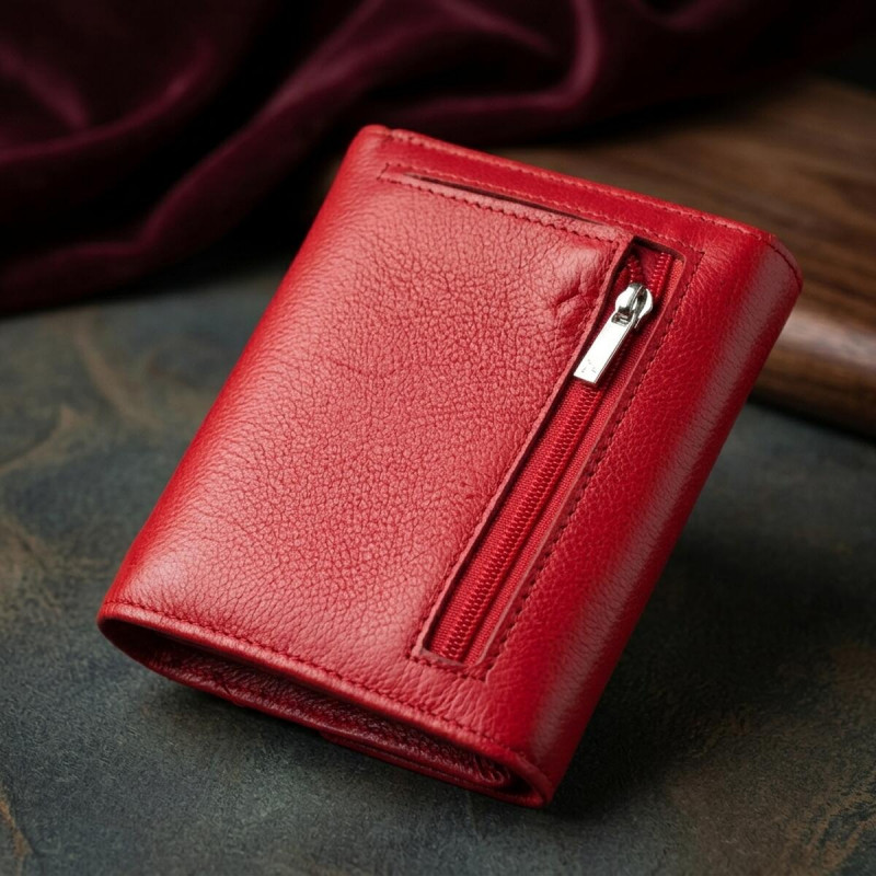 Женский яркий кошелек с монетницей из натуральной кожи ST Leather Красный
