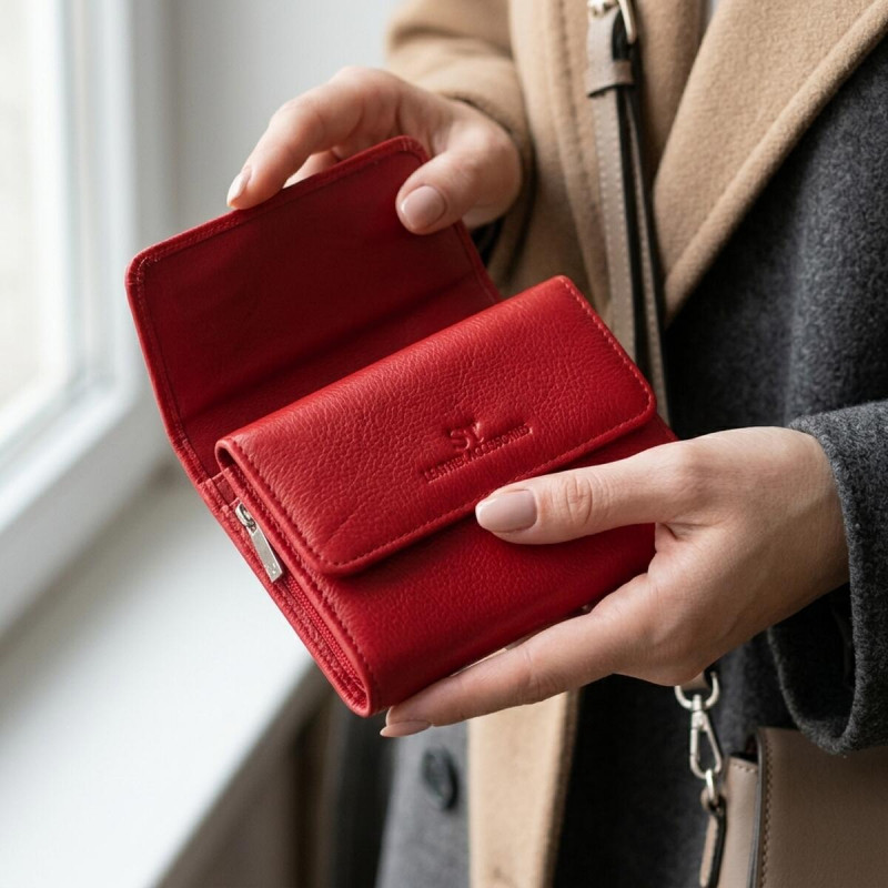Женский яркий кошелек с монетницей из натуральной кожи ST Leather Красный