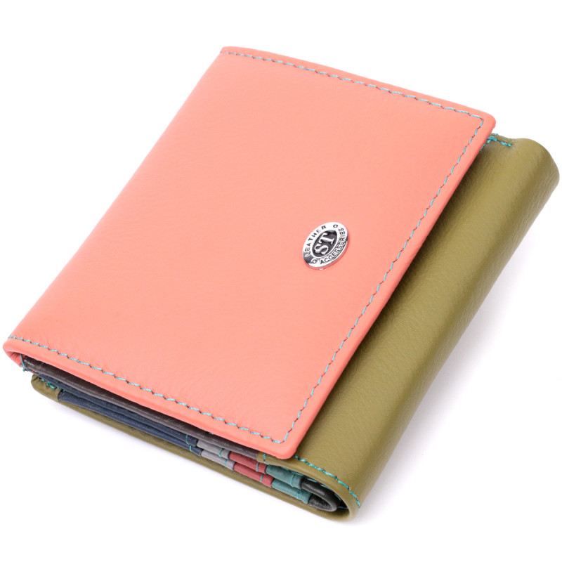 Модный женский кошелек с оригинальной монетницей из натуральной кожи ST Leather Разноцветный