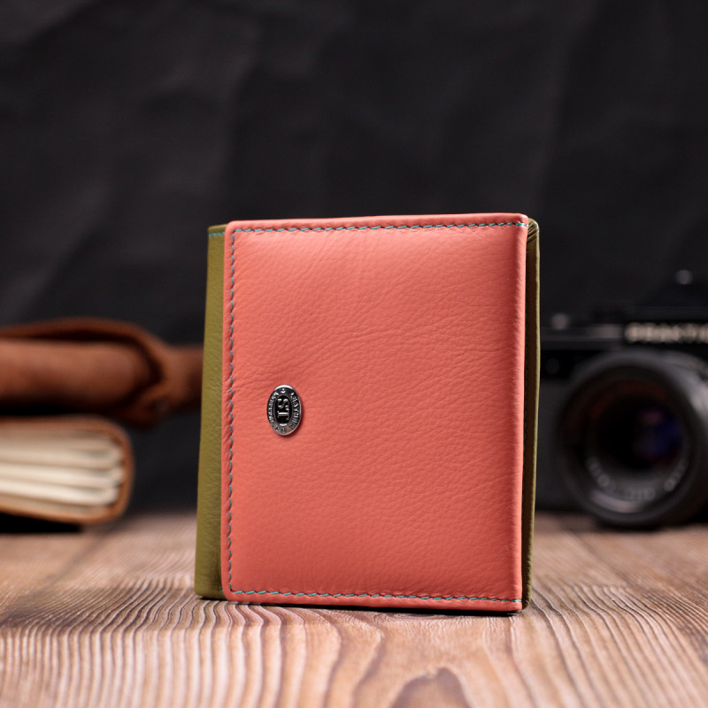 Модный женский кошелек с оригинальной монетницей из натуральной кожи ST Leather Разноцветный