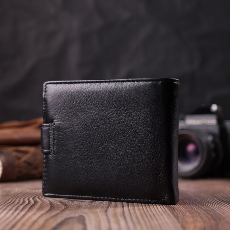 Качественный горизонтальный бумажник из натуральной кожи ST Leather Черный