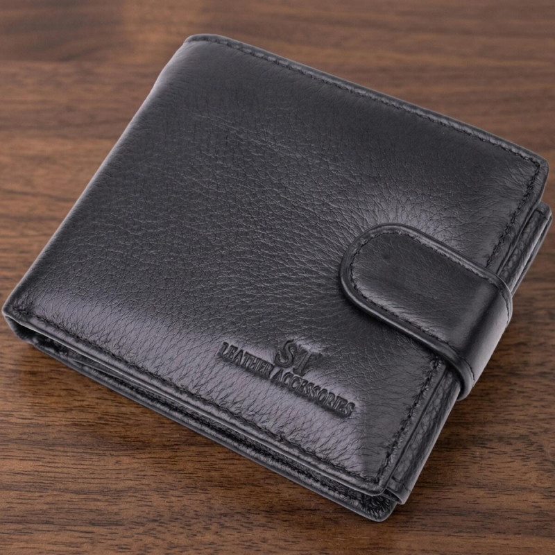 Качественный горизонтальный бумажник из натуральной кожи ST Leather Черный