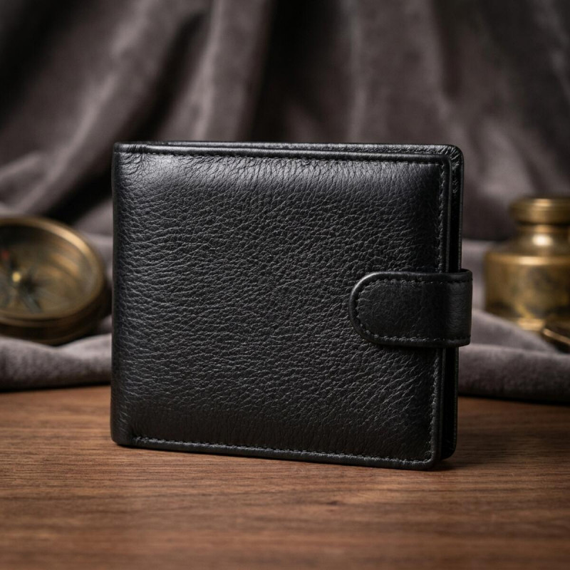 Качественный горизонтальный бумажник из натуральной кожи ST Leather Черный