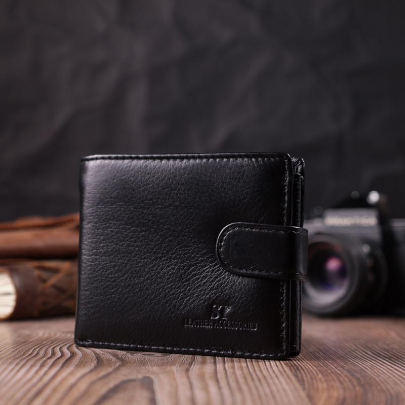 Качественный горизонтальный бумажник из натуральной кожи ST Leather Черный