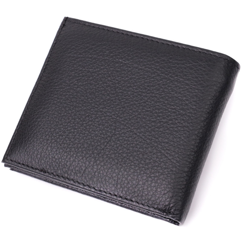 Кошелек среднего размера с оригинальной монетницей из натуральной кожи ST Leather Черный