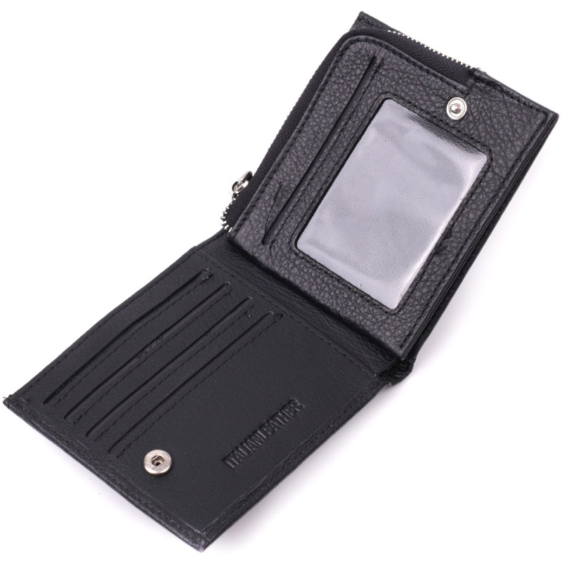 Кошелек среднего размера с оригинальной монетницей из натуральной кожи ST Leather Черный