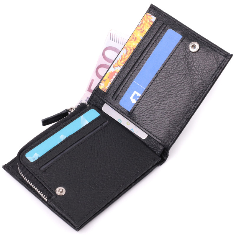 Кошелек среднего размера с оригинальной монетницей из натуральной кожи ST Leather Черный