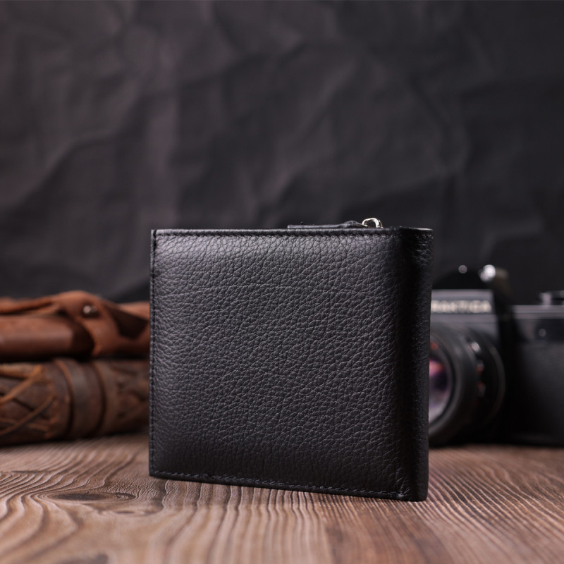 Кошелек среднего размера с оригинальной монетницей из натуральной кожи ST Leather Черный