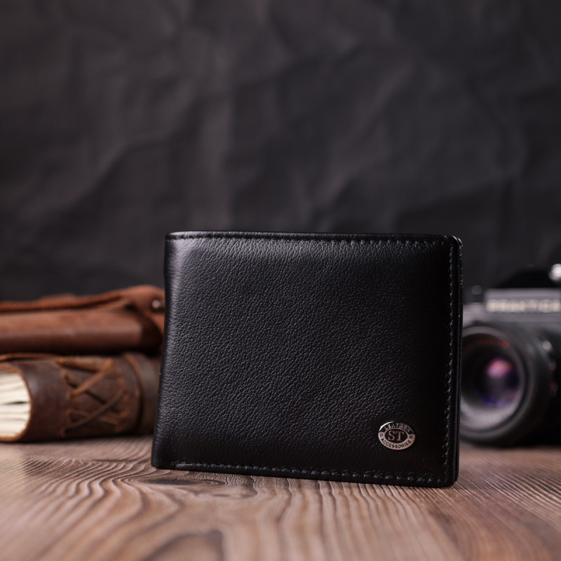 Гаманець-затиск з натуральної шкіри ST Leather Чорний