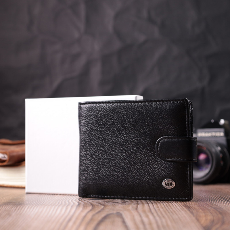 Горизонтальное мужское портмоне из натуральной кожи ST Leather Черный