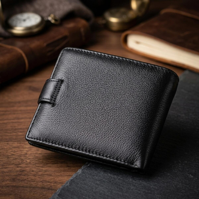 Горизонтальне чоловіче портмоне з натуральної шкіри ST Leather Чорний