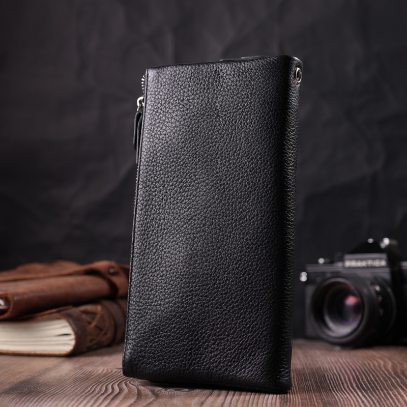 Женский кошелек-клатч с двумя молниями из натуральной кожи ST Leather Черный