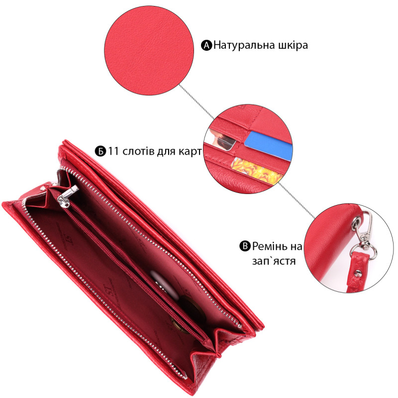Яркий кошелек-клатч для стильных женщин из натуральной кожи ST Leather Красный