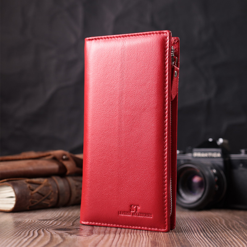 Яркий кошелек-клатч для стильных женщин из натуральной кожи ST Leather Красный