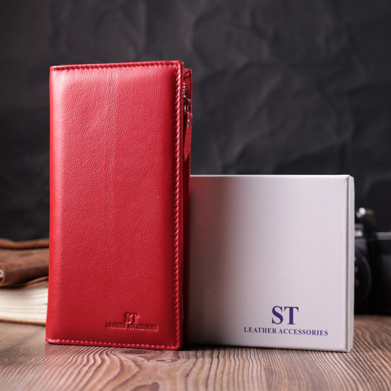 Яркий кошелек-клатч для стильных женщин из натуральной кожи ST Leather Красный