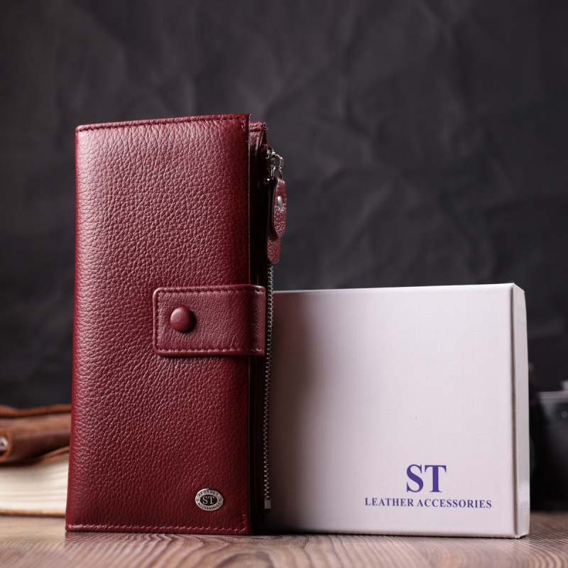Вертикальный женский кошелек-клатч из натуральной кожи ST Leather Бордовый