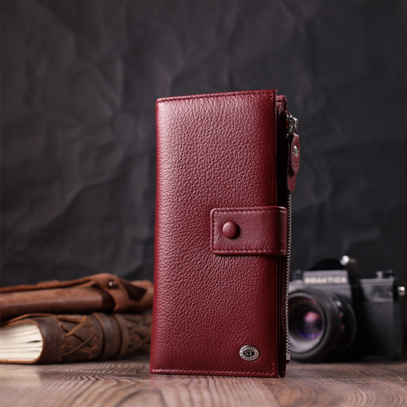Вертикальный женский кошелек-клатч из натуральной кожи ST Leather Бордовый