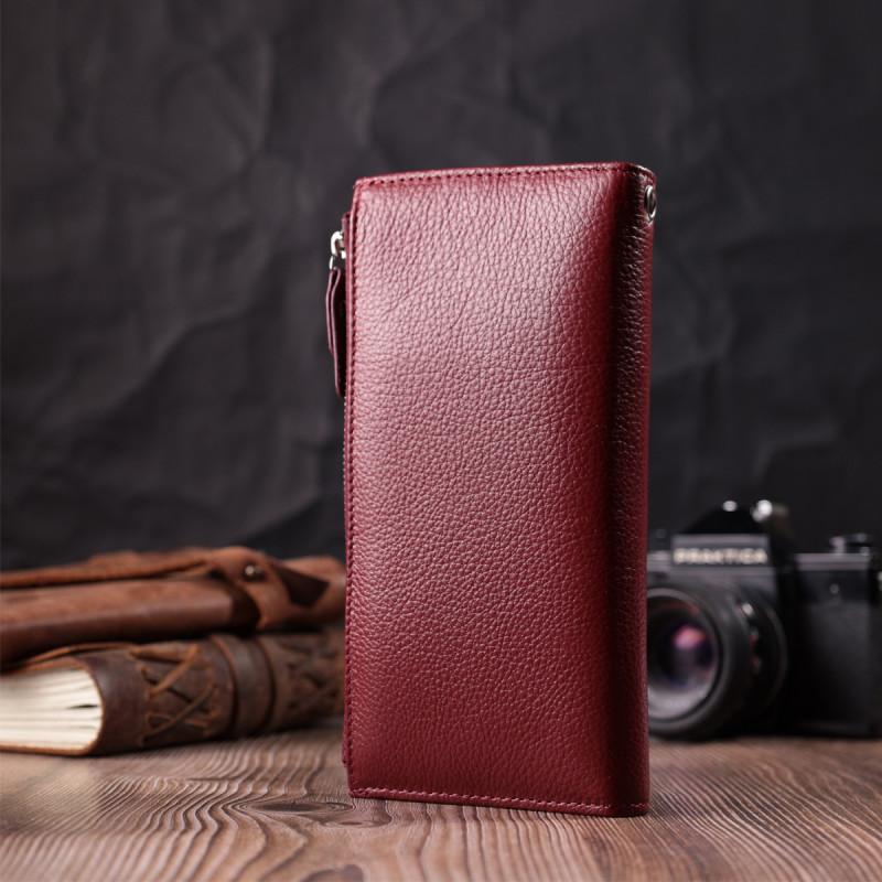 Вертикальный женский кошелек-клатч из натуральной кожи ST Leather Бордовый