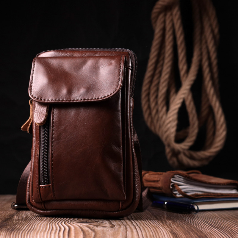 Відмінна чоловіча сумка на пояс із натуральної шкіри Vintage Коричневий