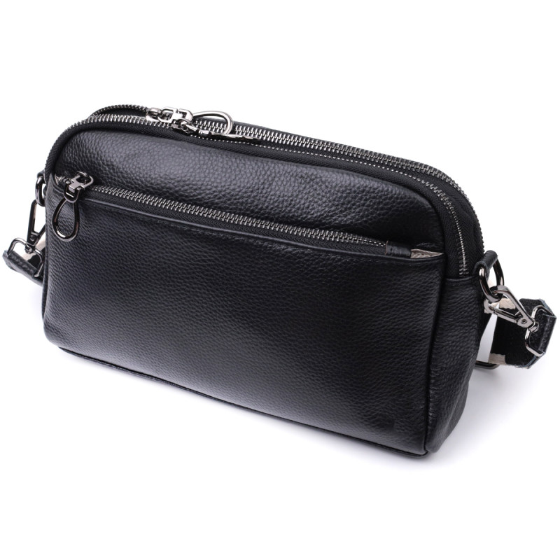 Прямокутна сумка жіноча з кишенями із натуральної шкіри Vintage Чорна