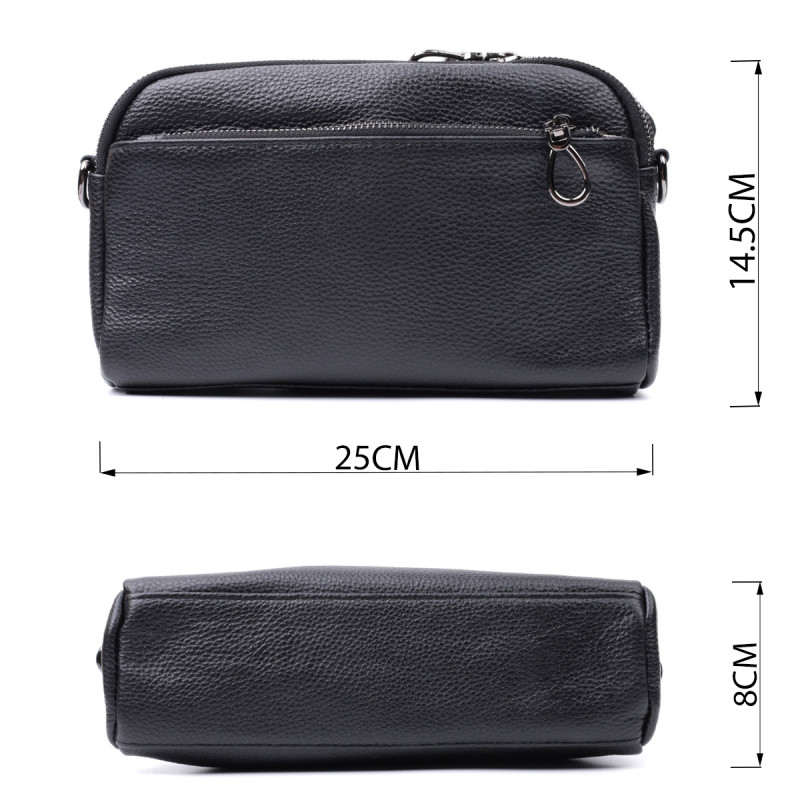 Прямоугольная женская сумка с карманами из натуральной кожи Vintage Черная