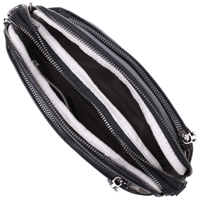 Прямоугольная женская сумка с карманами из натуральной кожи Vintage Черная