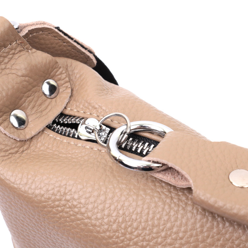 Сумка для женщин из натуральной кожи через плечо с необычным бегунком брелком Vintage Бежевая