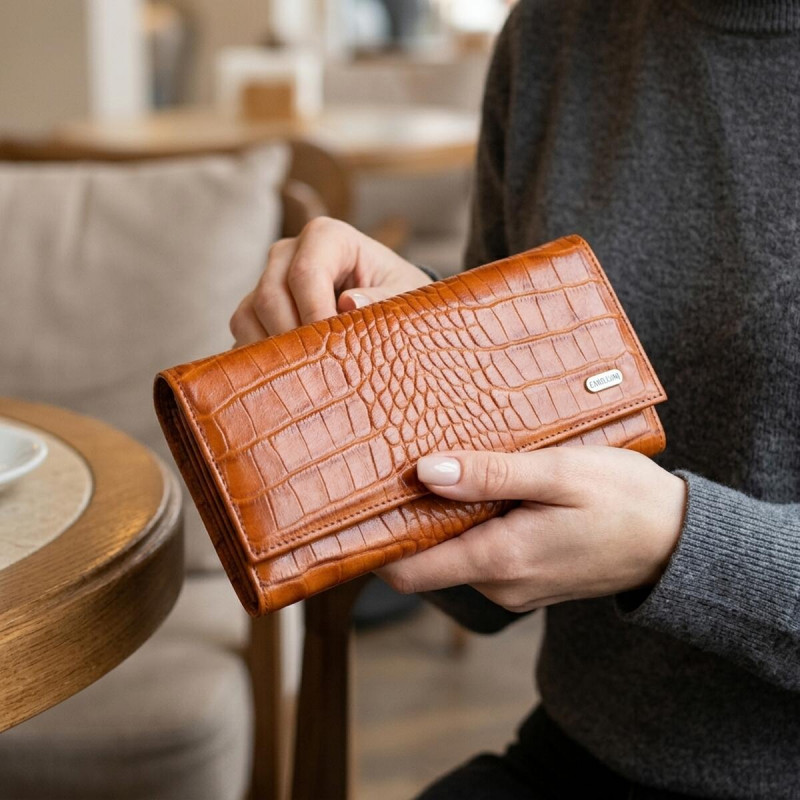 Жіночий шкіряний гаманець для карток купюр та монет CANPELLINI Рудий