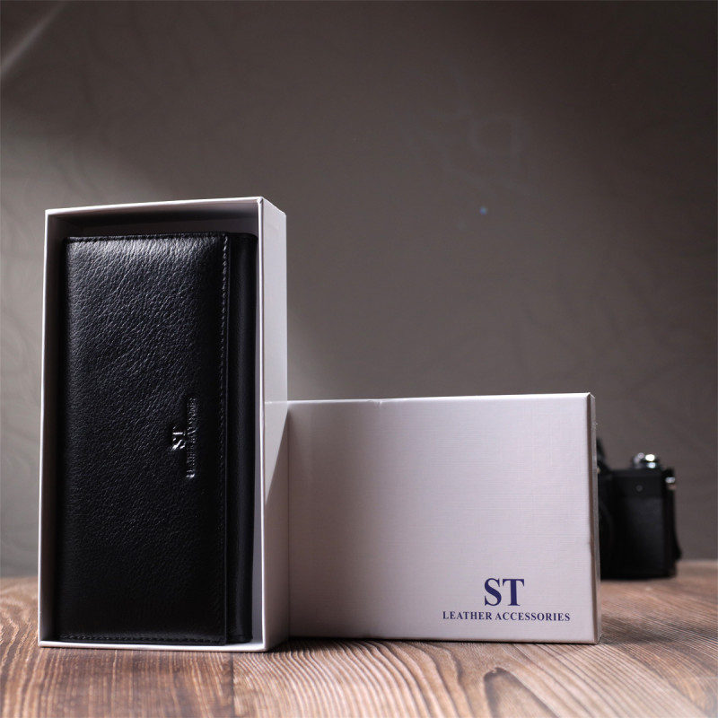 Женский классический кошелек из натуральной кожи ST Leather Черный