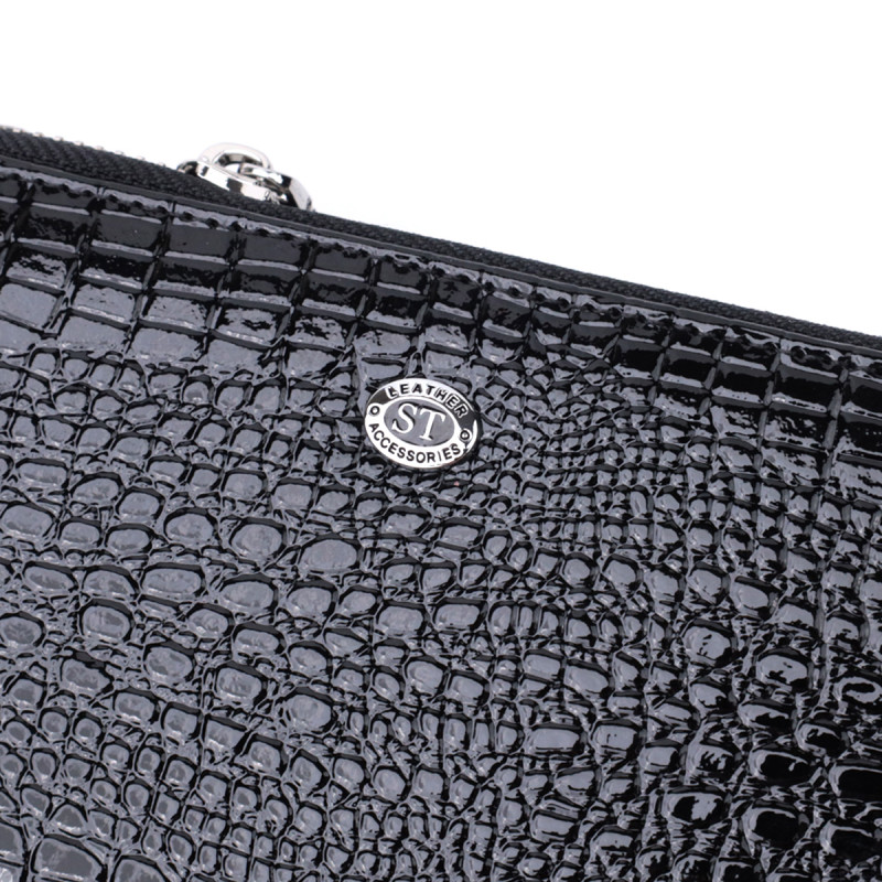 Стильный фактурный клатч на два отделения из лакированной натуральной кожи ST Leather Черный