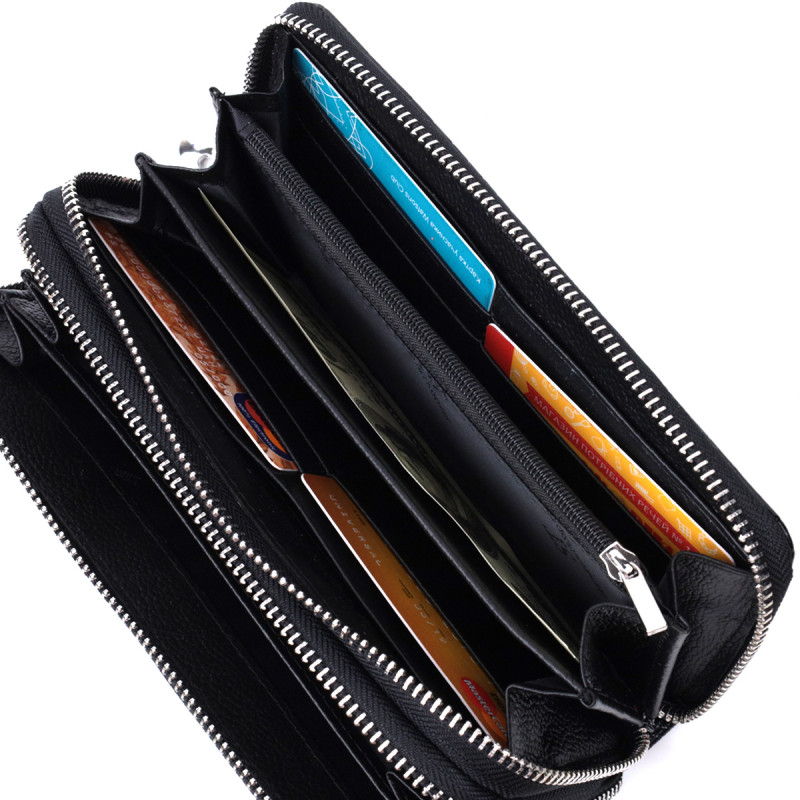 Стильный фактурный клатч на два отделения из лакированной натуральной кожи ST Leather Черный