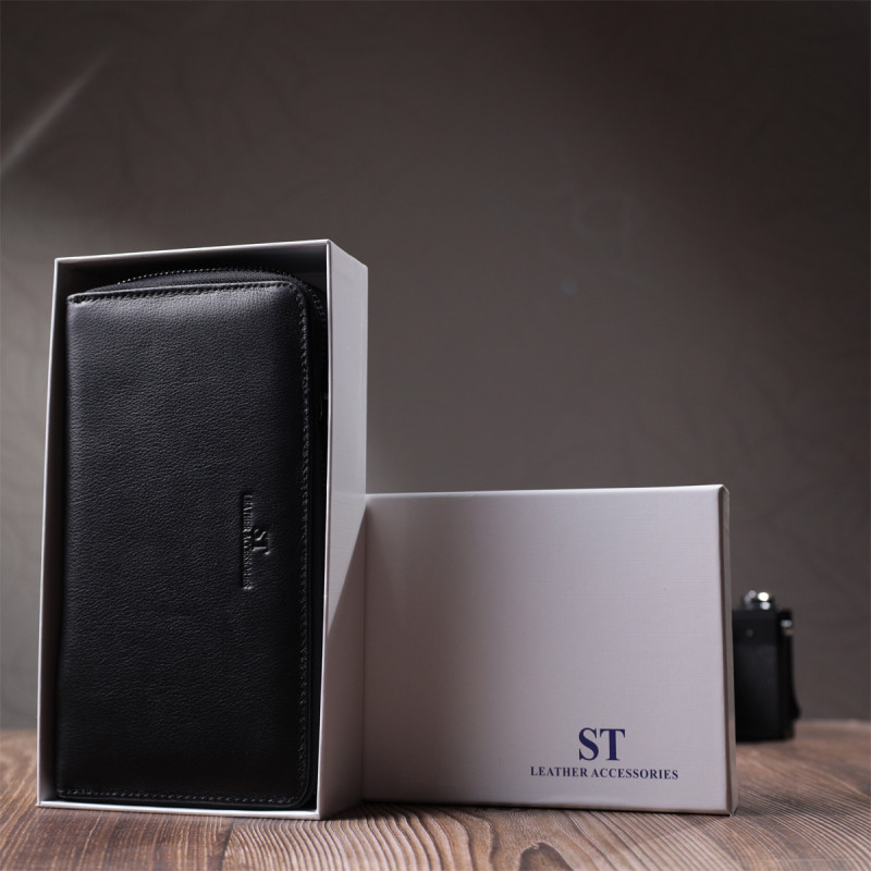 Стильный мужской клатч на два отделения из натуральной кожи ST Leather Черный