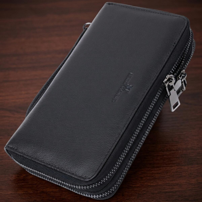 Стильний чоловічий клатч на два відділення із натуральної шкіри ST Leather Чорний