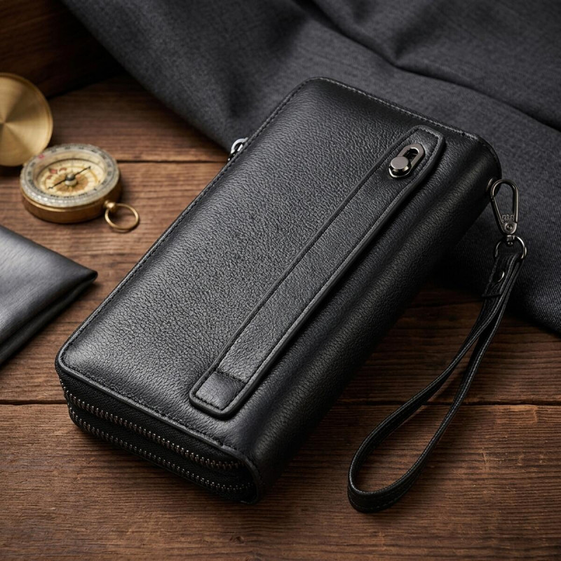 Стильний чоловічий клатч на два відділення із натуральної шкіри ST Leather Чорний