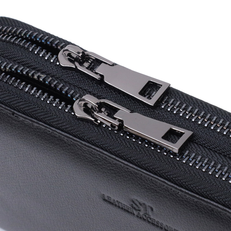 Стильный мужской клатч на два отделения из натуральной кожи ST Leather Черный