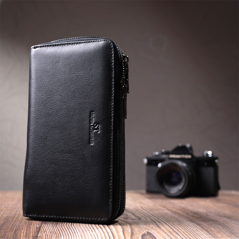 Стильный мужской клатч на два отделения из натуральной кожи ST Leather Черный