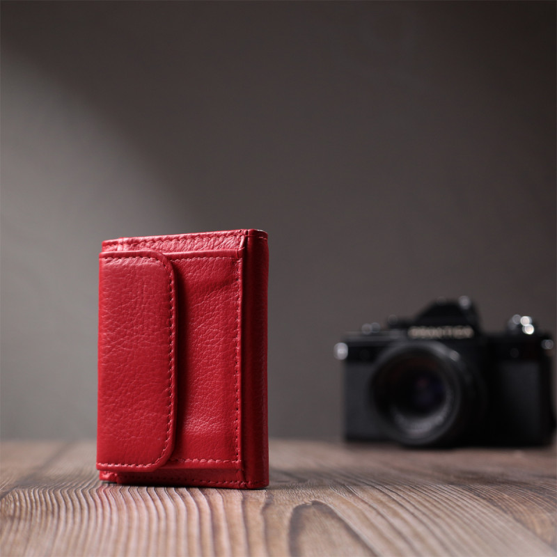 Компактное женское портмоне с монетницей из натуральной кожи ST Leather Красный