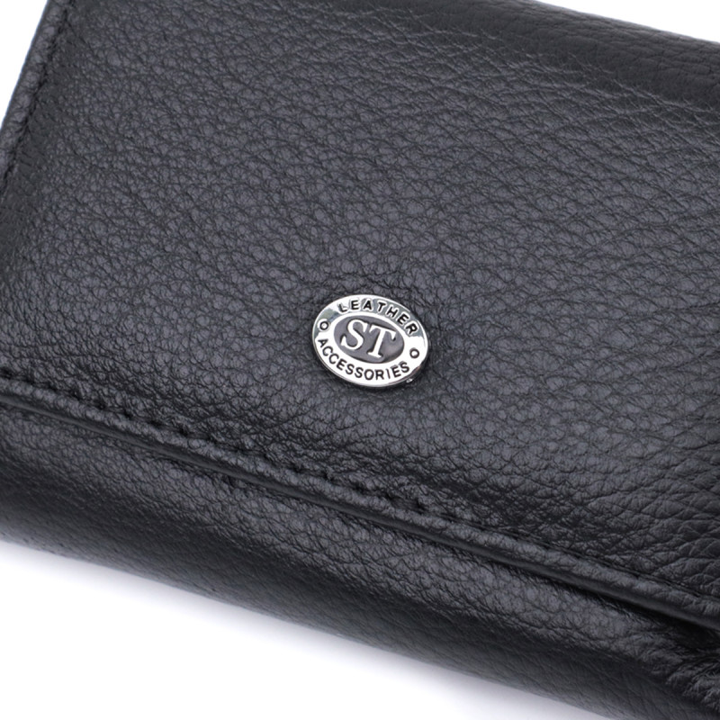 Небольшое женское портмоне с монетницей из натуральной кожи ST Leather Черный