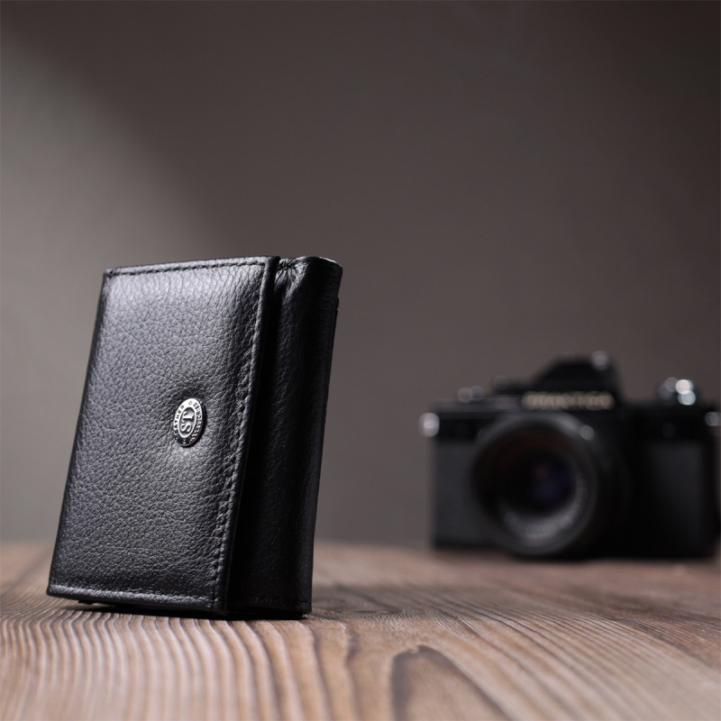Небольшое женское портмоне с монетницей из натуральной кожи ST Leather Черный