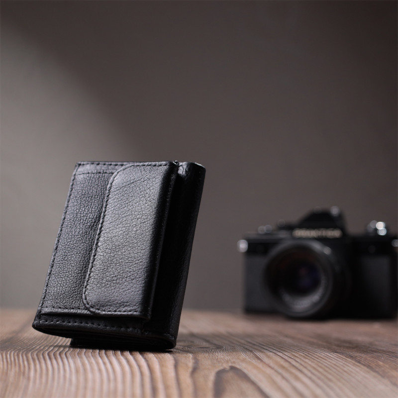 Небольшое женское портмоне с монетницей из натуральной кожи ST Leather Черный