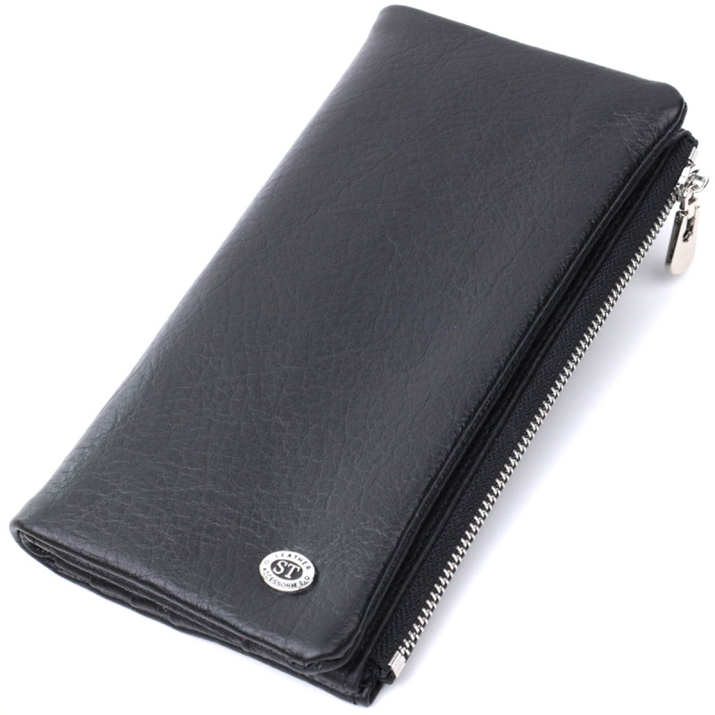 Вертикальный бумажник унисекс из мягкой натуральной кожи ST Leather Черный