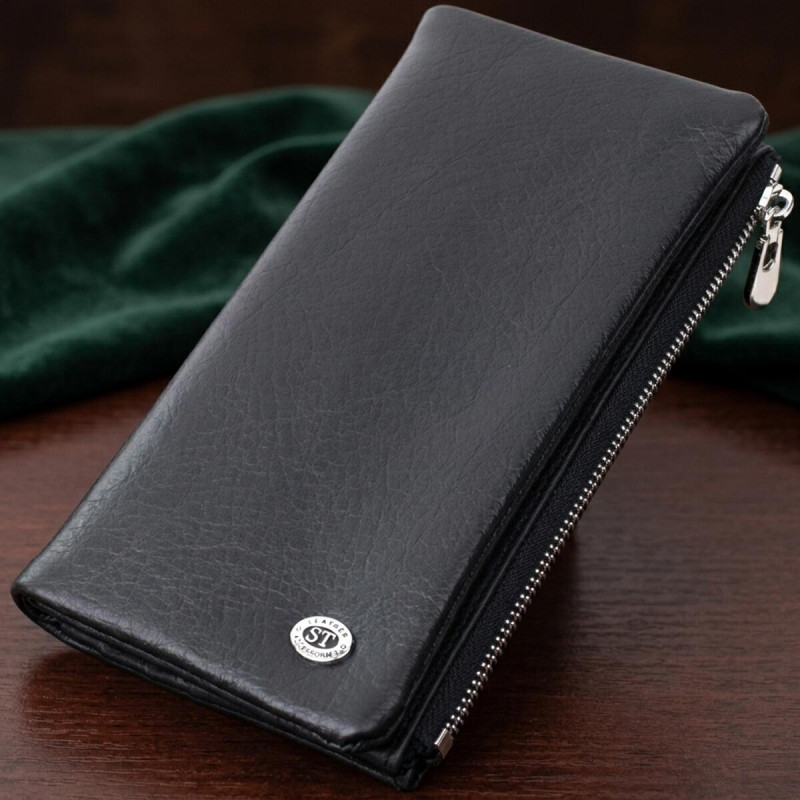 Вертикальный бумажник унисекс из мягкой натуральной кожи ST Leather Черный