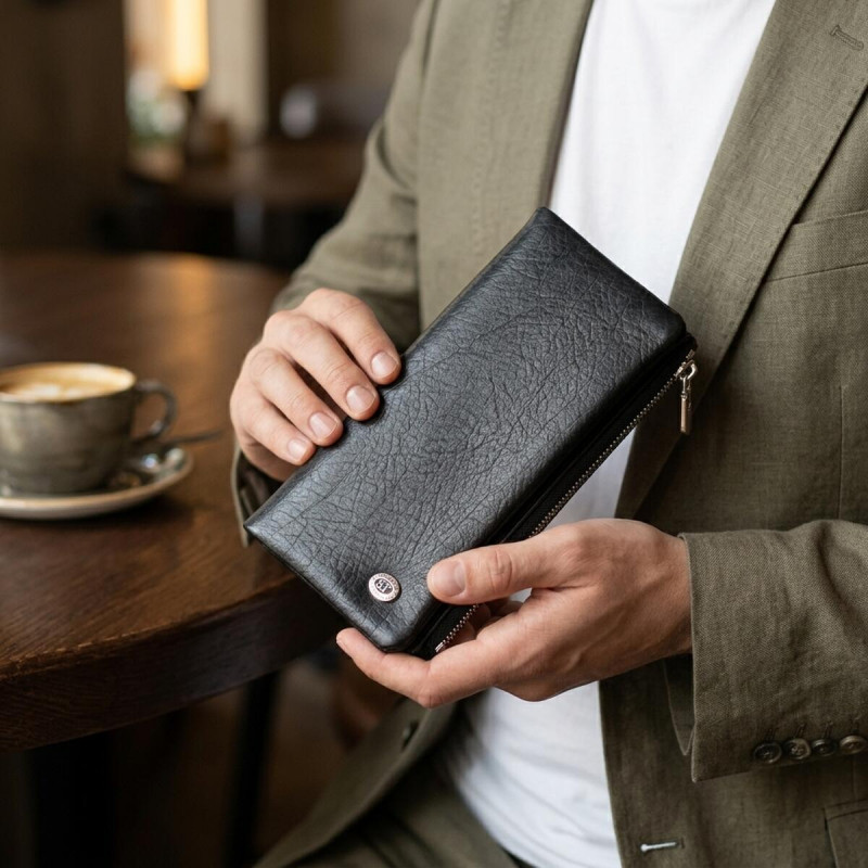 Вертикальный бумажник унисекс из мягкой натуральной кожи ST Leather Черный