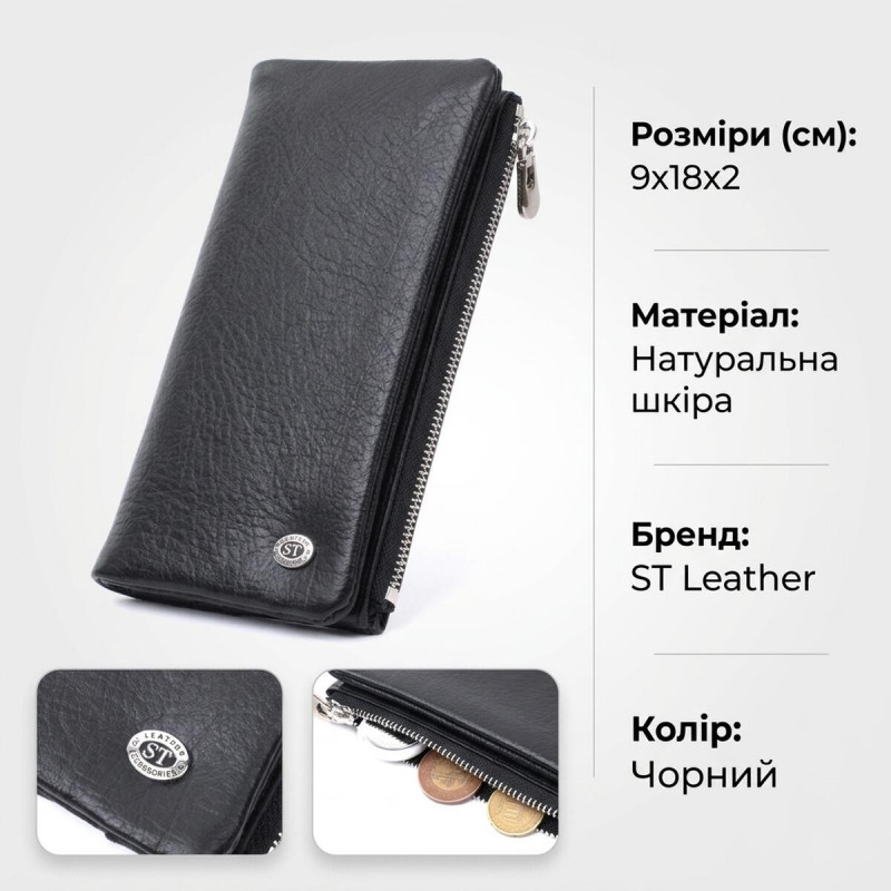 Вертикальный бумажник унисекс из мягкой натуральной кожи ST Leather Черный