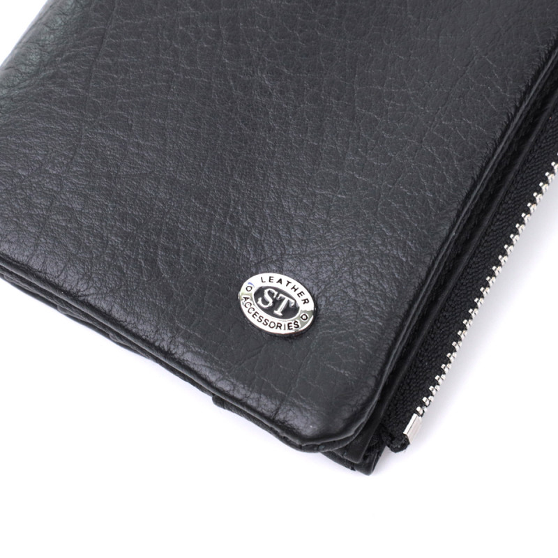 Вертикальный бумажник унисекс из мягкой натуральной кожи ST Leather Черный