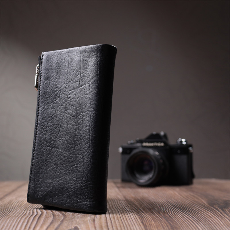 Вертикальный бумажник унисекс из мягкой натуральной кожи ST Leather Черный