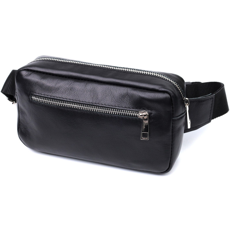 Прямокутна сумка-бананка для чоловіків із натуральної глянсової шкіри Shvigel Чорна